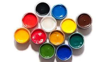Ariel view of paint in circular containers