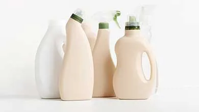 Beige and white cleaning products