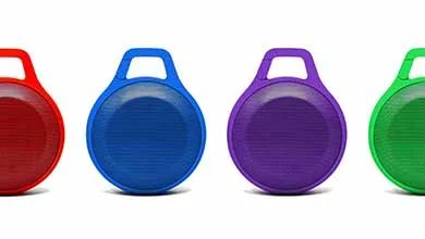 Colorful wireless speakers in a row