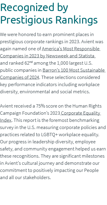 Recognized by Prestigious Rankings We were honored to earn prominent places in prestigious corporate rankings in 2023...